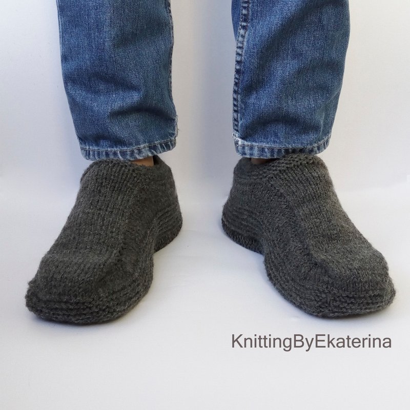 Mens Slippers Knitted Wool Socks Travel Slippers Knit Socks House Slippers Bed - 拖鞋 - 羊毛 灰色