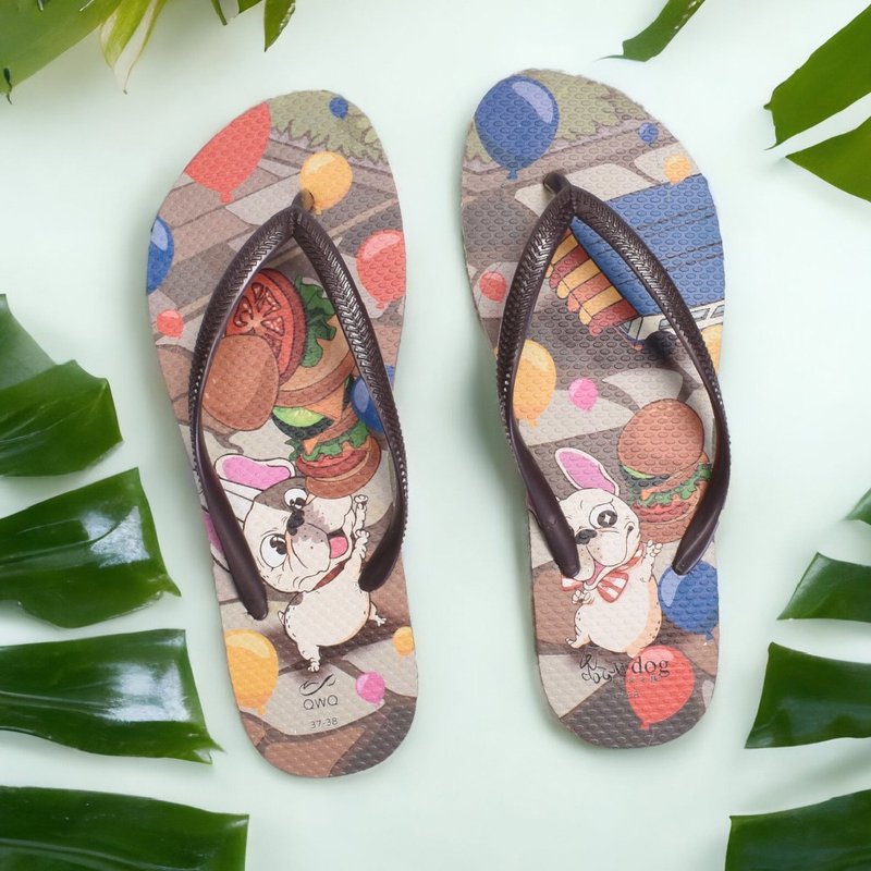 女生狗狗法斗夹脚拖鞋 软Q防滑情侣人字拖鞋 汪来汪趣   汉堡大师 - 拖鞋 - 橡胶 多色