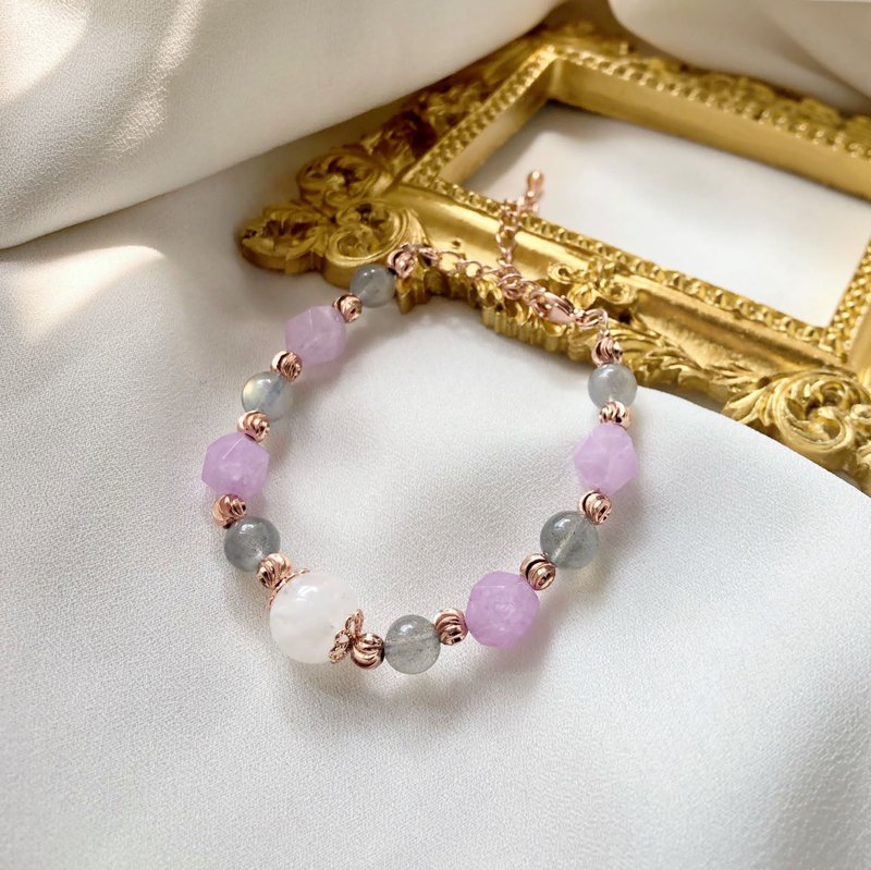 旺爱情 招贵人 月亮石  紫晶 水晶手链 天然石 生日礼物 - 手链/手环 - 水晶 紫色
