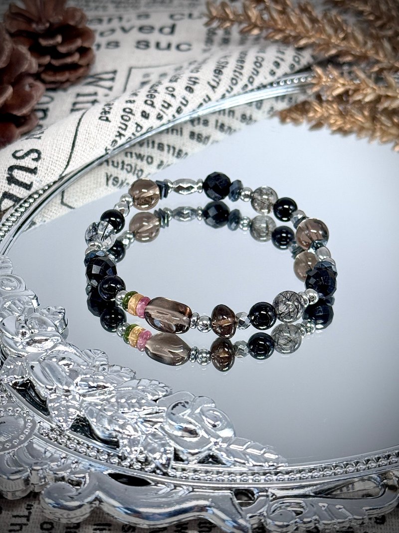 权杖公主水晶设计手串 - 黑发晶、黑碧玺、赤铁矿、彩虹碧玺 - 手链/手环 - 水晶 黑色