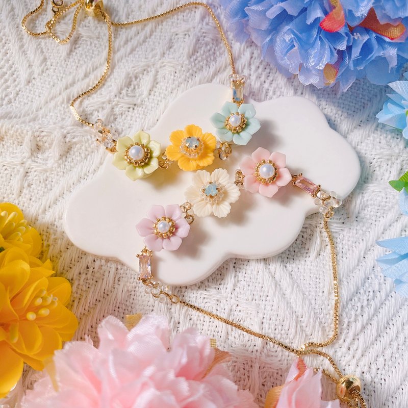 马卡龙色花花手链 | 黏土饰品 - 耳环/耳夹 - 粘土 多色