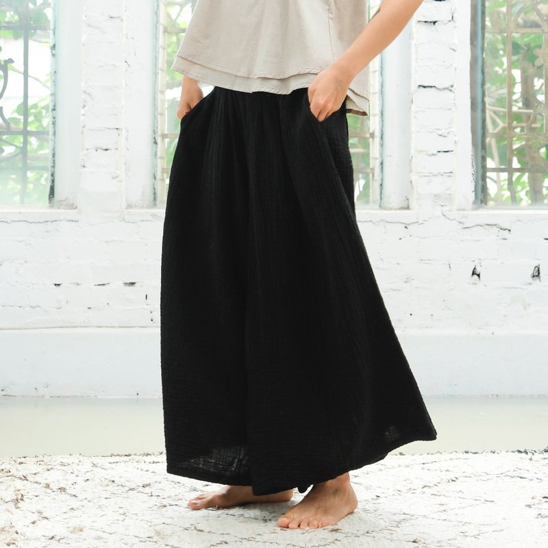 散状大宽裤 / 双层纱 黑 - 女装长裤 - 棉.麻 黑色