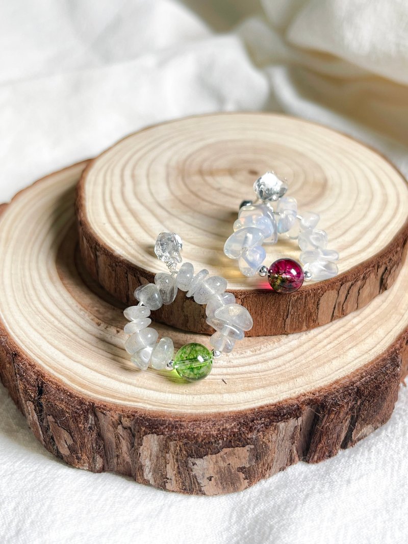 爆花晶 拉长石 蛋白石 耳环 - 耳环/耳夹 - 水晶