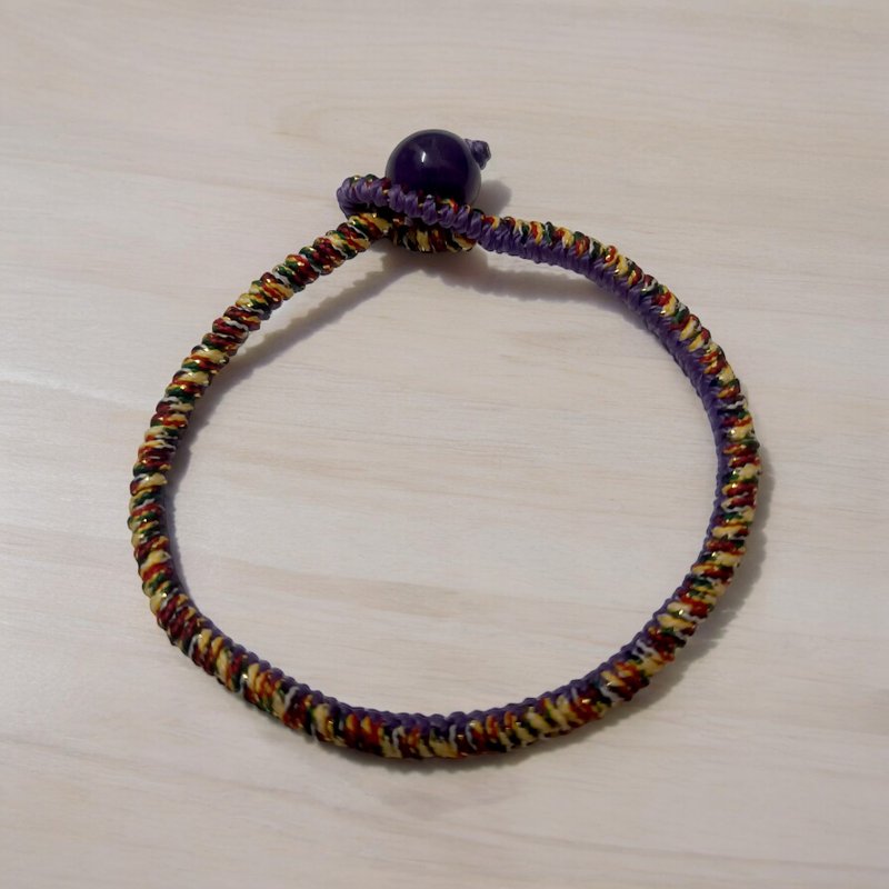 静心平安紫水晶手环  五色线金刚结  双色扣珠款 - 手链/手环 - 其他材质 紫色