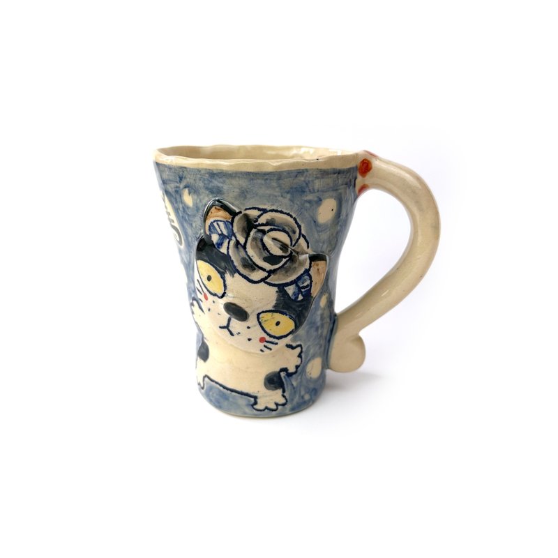 Nice Little Clay 手工铃铛杯 可爱猫 0101-154 - 咖啡杯/马克杯 - 陶 白色