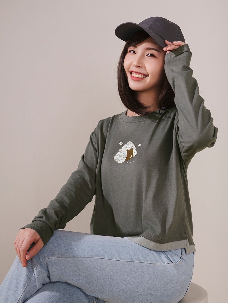 短版层次感薄长袖衣-泡泡羊饭团 - 女装上衣 - 棉.麻 灰色