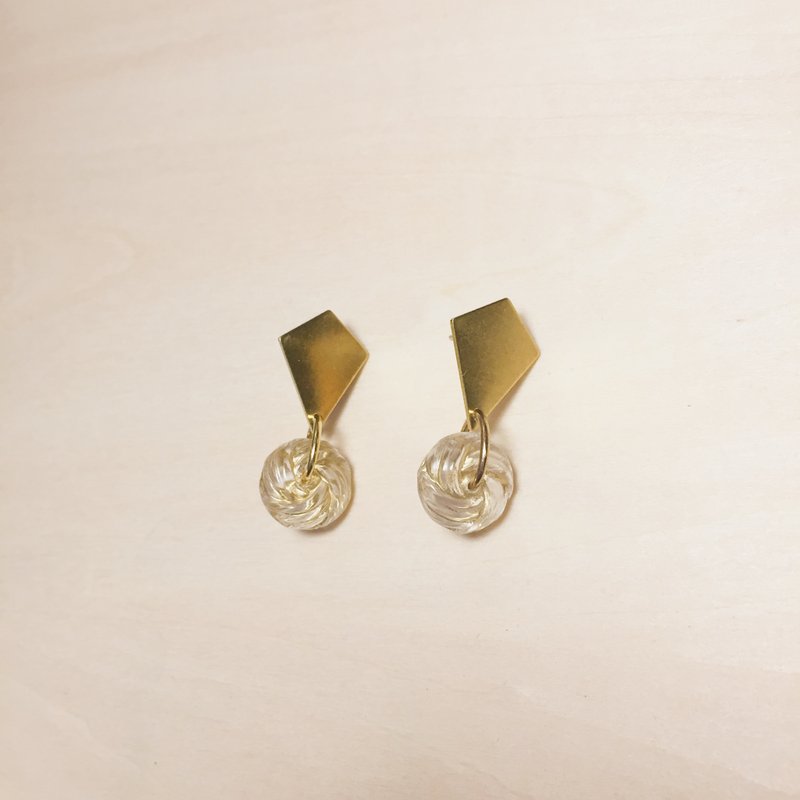 复古黄铜菱形麦芽糖耳环 - 耳环/耳夹 - 铜/黄铜 金色