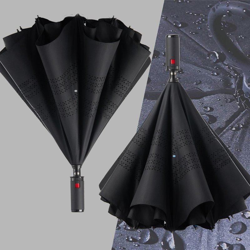 美而耐【反向伞-黑面黑底】一秒收 内聚雨水 抗风防泼 大伞面雨伞 - 雨伞/雨衣 - 防水材质 黑色