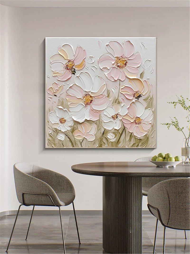 花语 手绘花卉装饰画肌理抽象画餐厅客厅挂画现代田园风治愈风 - 海报/装饰画/版画 - 亚麻 粉红色