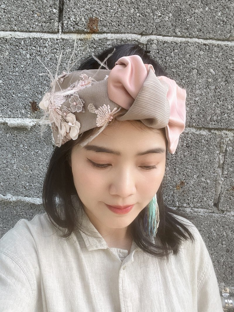 粉樱花 松紧宽发带 - 发带/发箍 - 棉.麻 粉红色