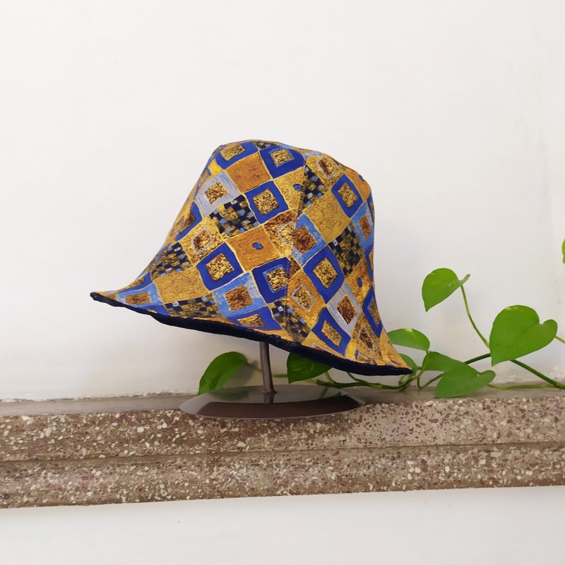 手工双面渔夫帽 /短帽檐/遮阳帽/金色/克林姆 - 帽子 - 棉.麻 金色
