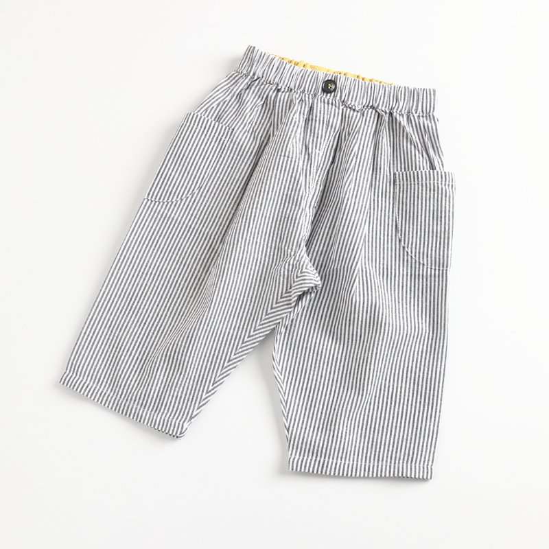 【出清优惠】条纹七分裤 - 童装裤 - 棉.麻 黑色
