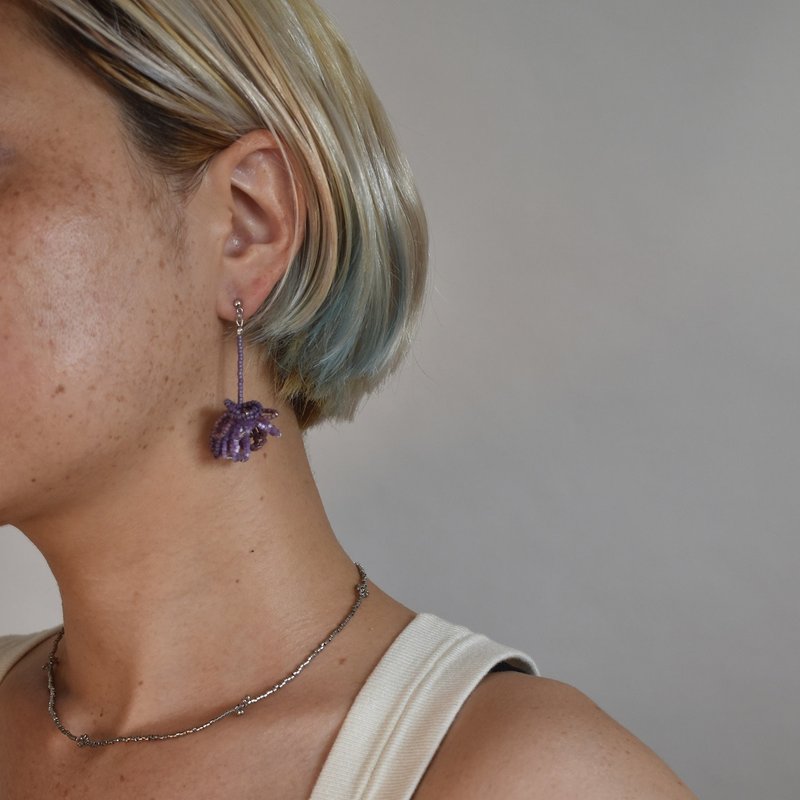 紫色/银色 - 耳环/耳夹 - 玻璃