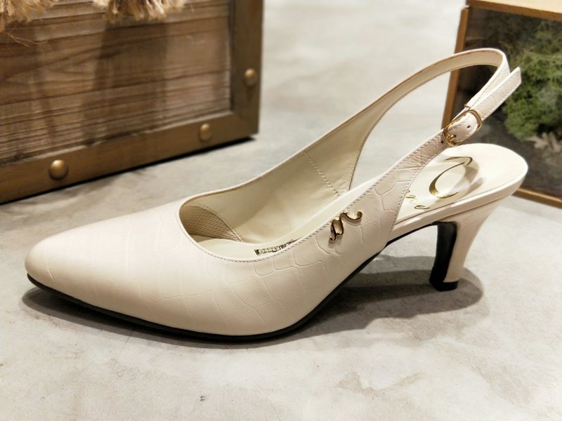 Andrea-米白-鳄鱼纹羊皮尖头高跟鞋 - 高跟鞋 - 真皮