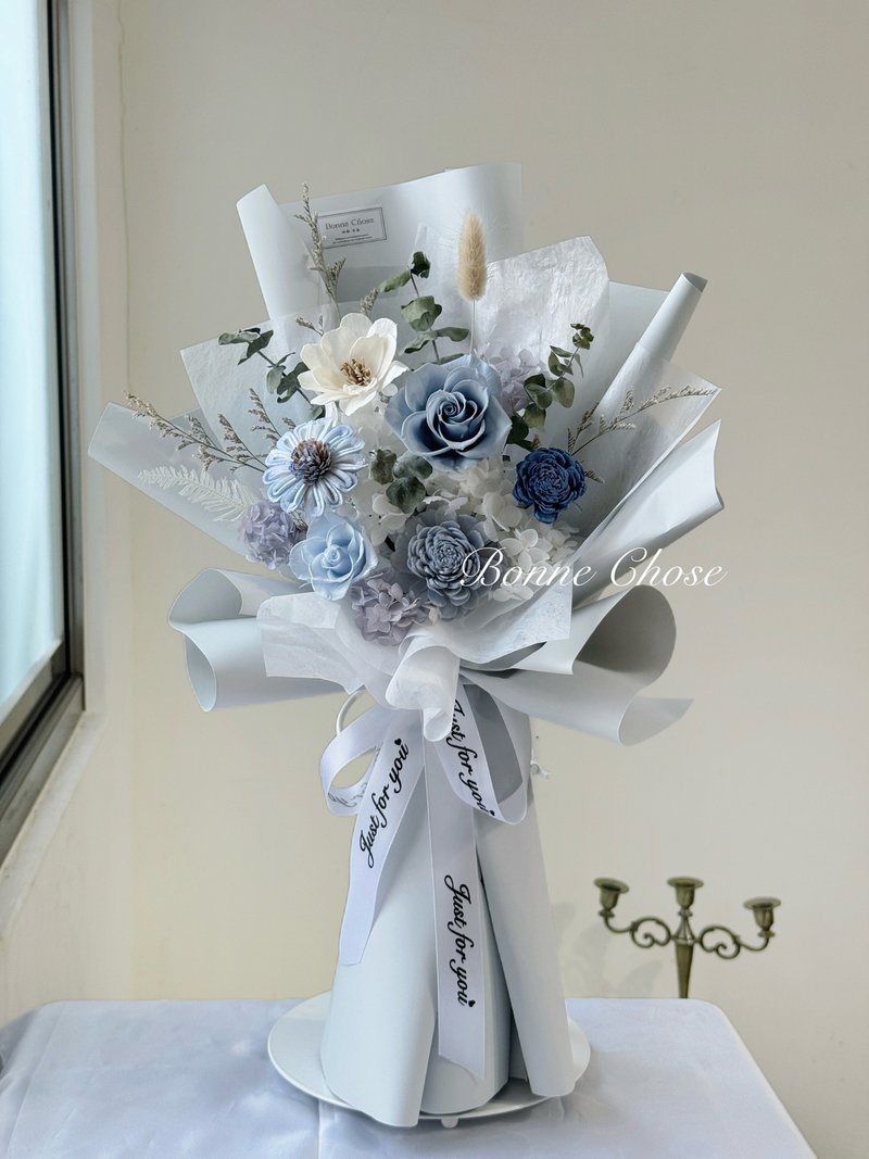 韩系永生花束-蓝色系、不凋花、玫瑰花束、浪漫花束、告白花束 - 干燥花/捧花 - 植物.花 蓝色