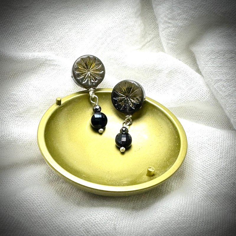 水晶系列 - 黑金黑玛瑙垂坠耳环 - 耳环/耳夹 - 水晶 黑色