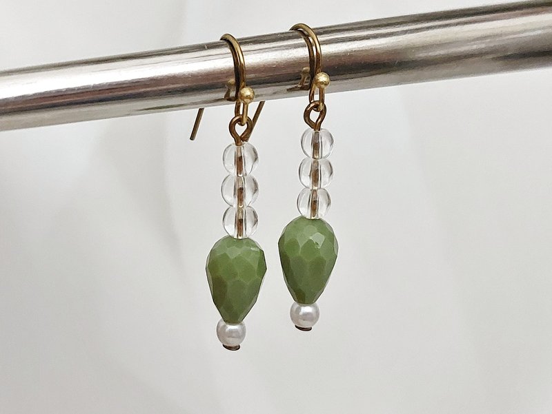 地仙 L'IMMORTEL chill系列 #16 垂坠耳饰 可改夹 - 耳环/耳夹 - 玻璃 绿色