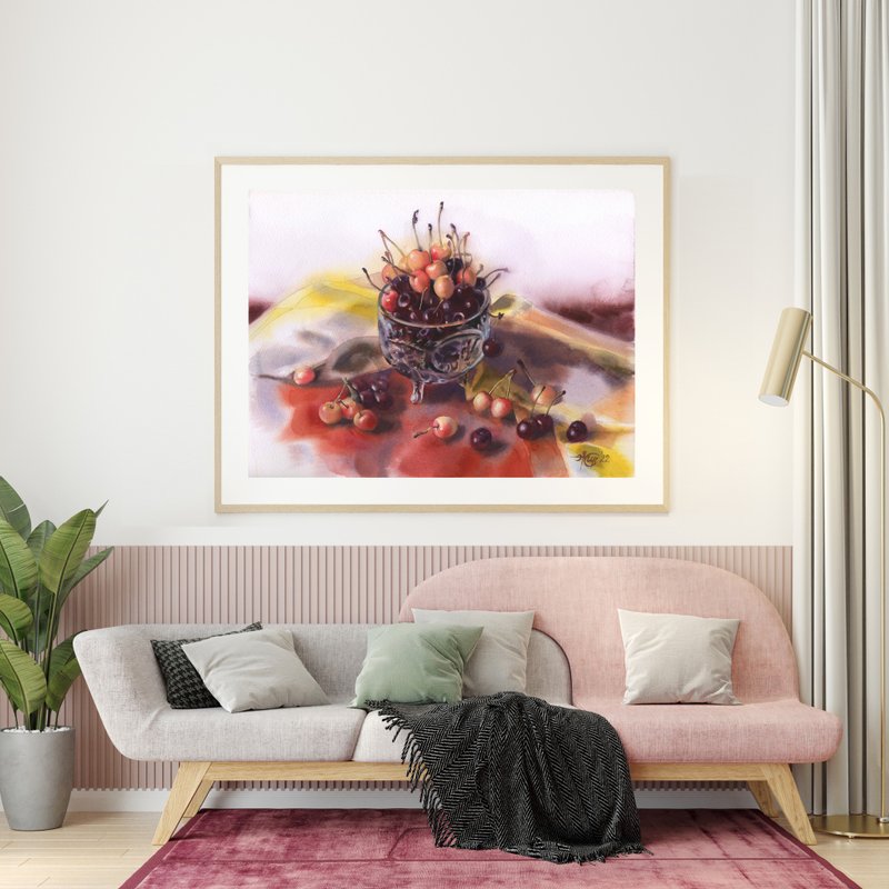 Cherry original watercolor poster by artist Irina Zhunaeva - 海报/装饰画/版画 - 纸 多色