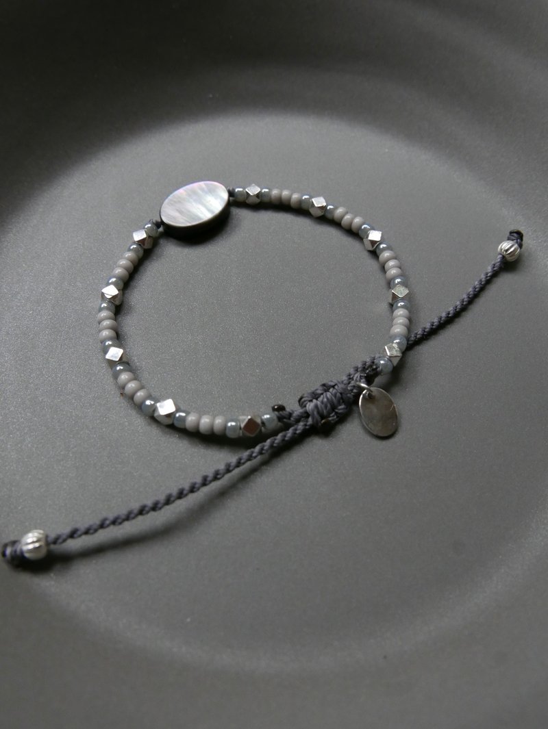 黑蝶贝可调蜡绳 - 手链/手环 - 贝壳 灰色