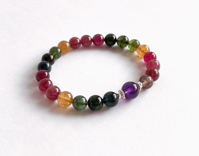 宝石系 天然矿石 浓彩碧玺7.8 乌拉圭紫水晶 925纯银 手链 - 手链/手环 - 宝石 多色