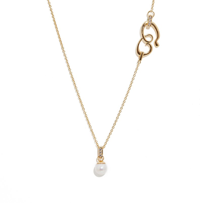 幸运绳结珍珠项链 925银厚镀18K金 Brazel Preal Necklace - 项链 - 珍珠 金色