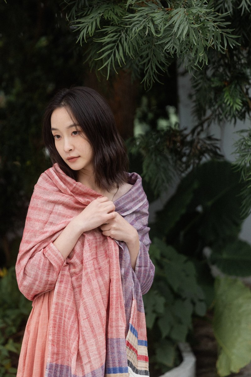 手织围巾披肩_红蓝混织 - 围巾/披肩 - 棉.麻 红色