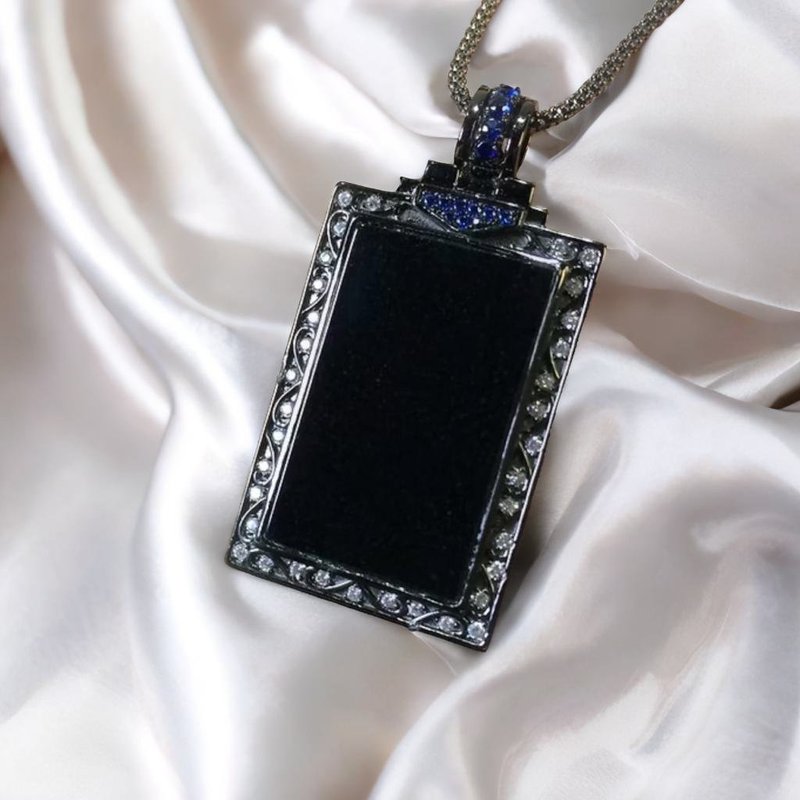 墨翠翡翠无事牌设计款项链 925纯银 | 天然缅甸玉A货翡翠 | 送礼 - 项链 - 玉石 黑色