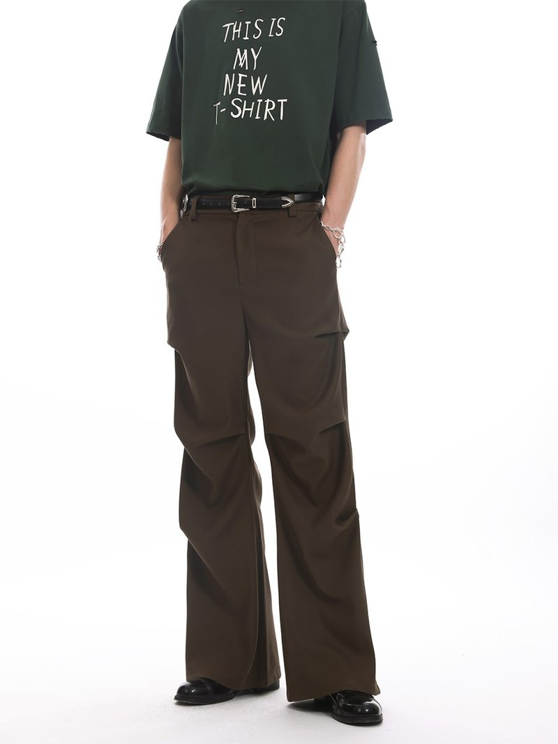 Unvesno (UN) 立体造型多褶皱垂感微喇长500G高克重西裤 TR-3200 - 男士长裤 - 棉.麻 黑色