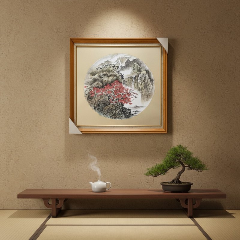 蓑笠寒飕飕 圆形山水原作 半生熟宣纸 水墨设色挂画 - 海报/装饰画/版画 - 纸