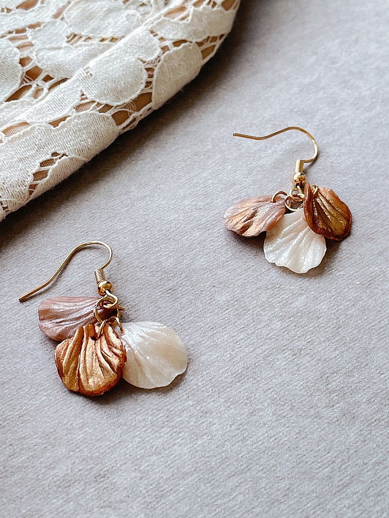 -小花瓣/  *金属3色* 陶制耳环*耳夹 - 耳环/耳夹 - 陶