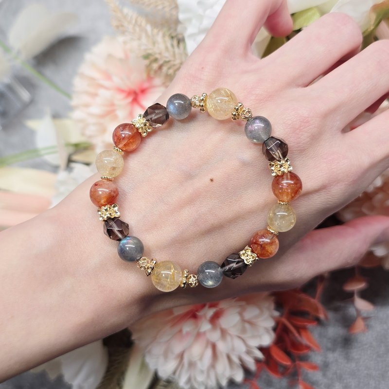 敦煌-钛晶.拉长石.茶晶.红胶花.黄水晶 - 手链/手环 - 水晶 多色
