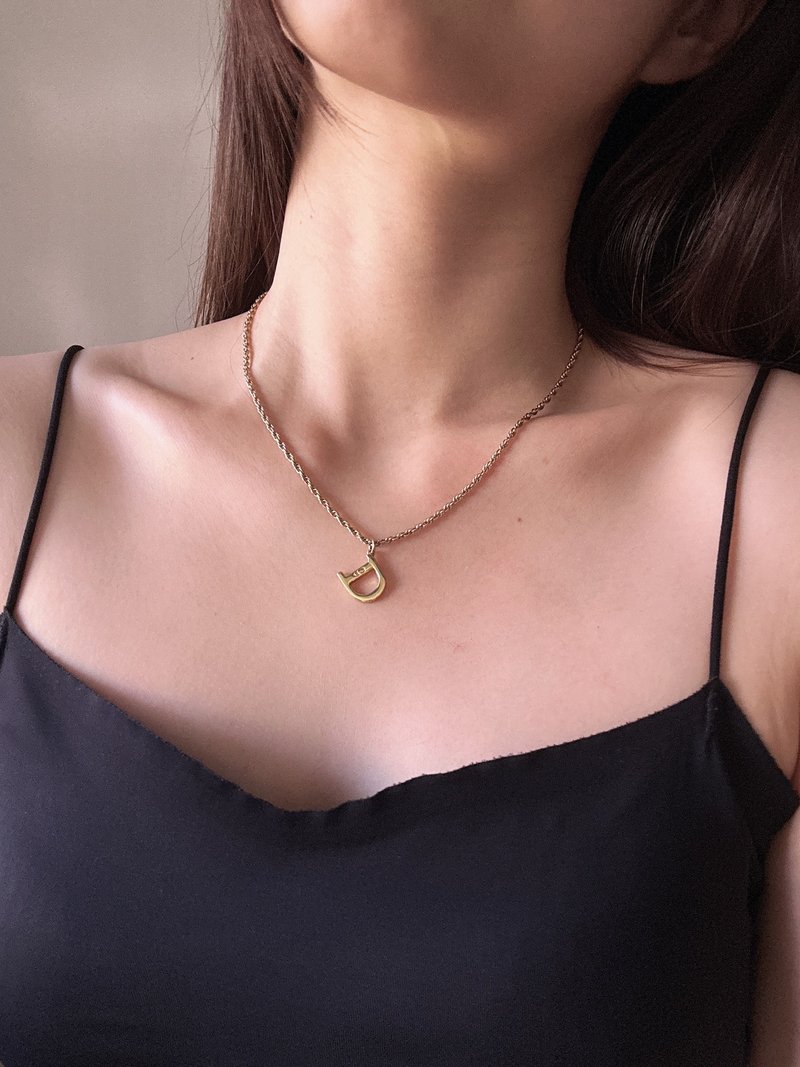 中古正品80年代Christian Dior迪奥D logo 镀金项链 德国制 - 项链 - 其他金属 金色