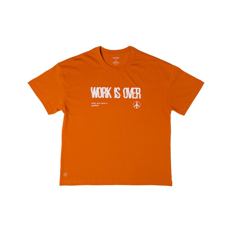 saeflait pattern T/ WORK IS Over - 女装 T 恤 - 棉.麻 橘色