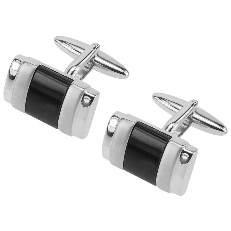 黑色仿瑪瑙石袖扣 - 袖扣 - 其他金属 黑色