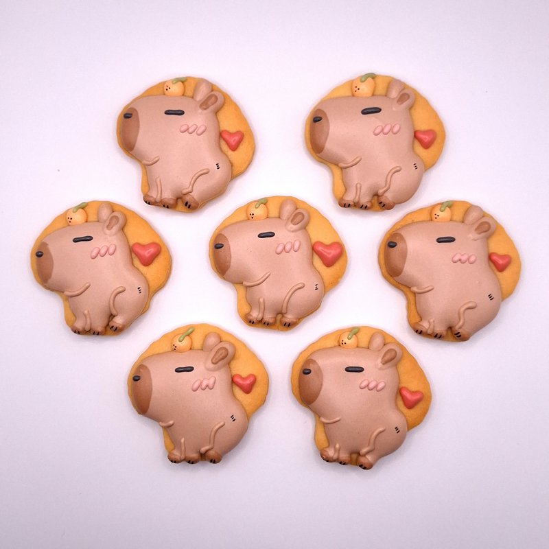 【温蒂泡芙】天然栀子花色粉糖霜饼干-capybara水豚君款/收涎饼干 - 手工饼干 - 其他材质