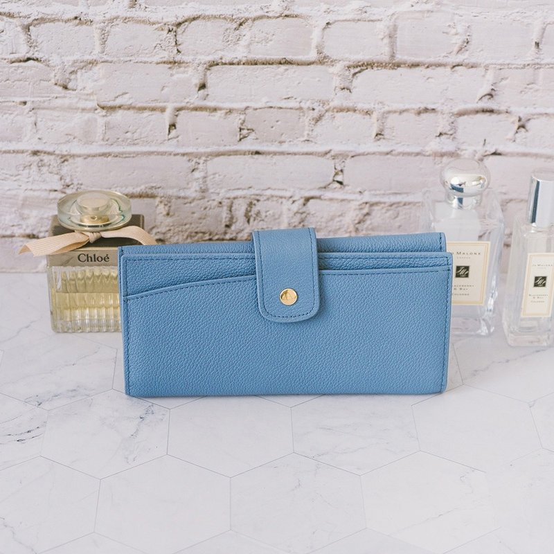 【礼盒】真皮掀扣式长夹 X0149 雾蓝 - 皮夹/钱包 - 真皮 蓝色