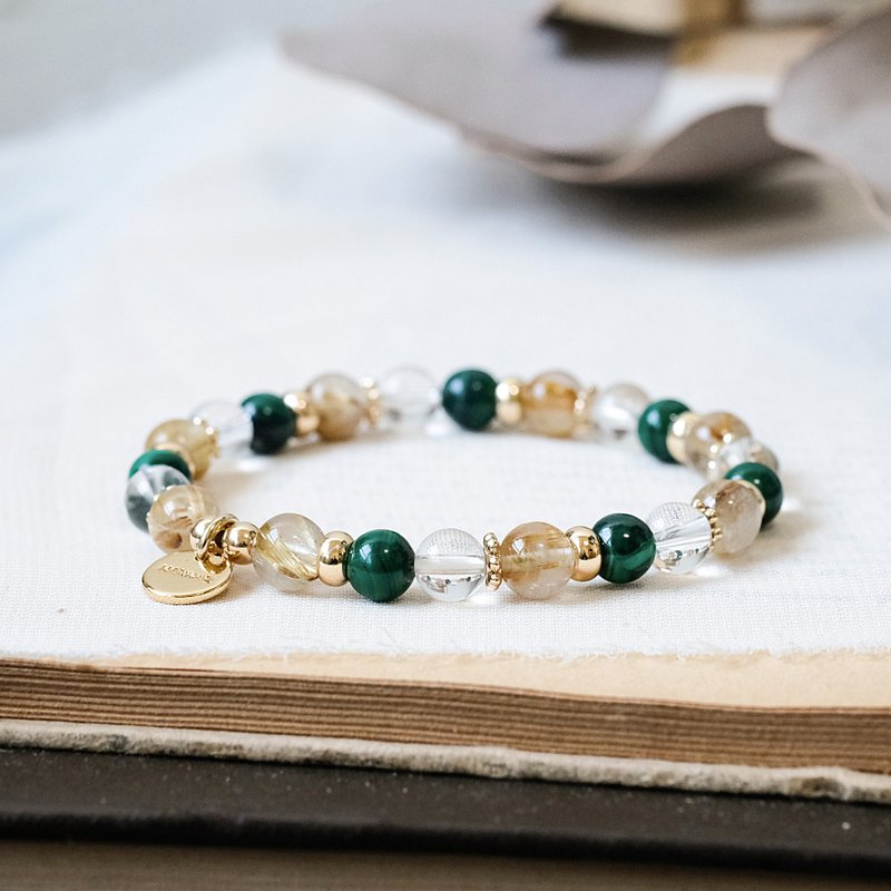 金发晶 孔雀石 白水晶 手链 天然矿石水晶 - 手链/手环 - 宝石 多色
