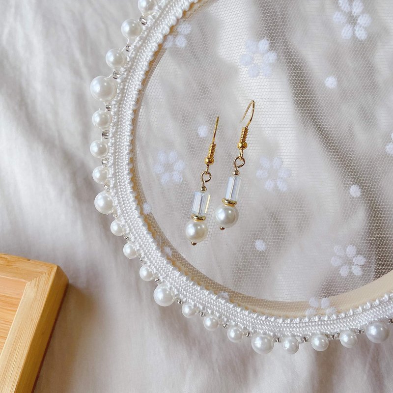 14K耳勾 / 耳夹 / 锡兰珍珠 / 日常系列 - 耳环/耳夹 - 宝石 白色