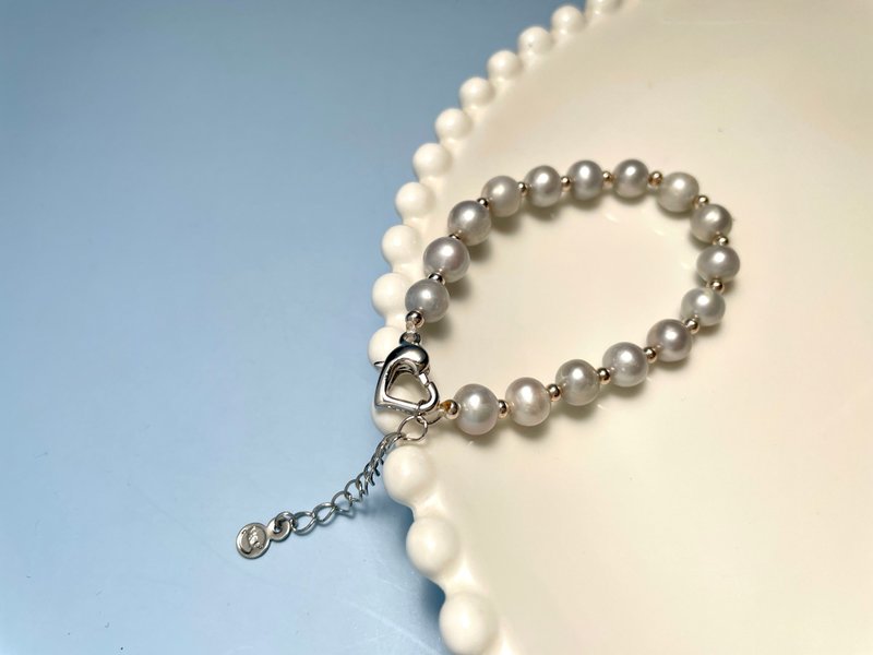 天然淡水珍珠 银灰色 纯银 手链 - 手链/手环 - 珍珠 银色