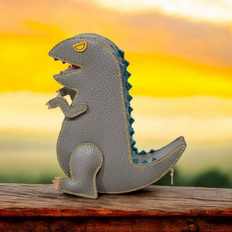 Rexy皮革恐龙存钱筒 - 储蓄罐 - 真皮 灰色