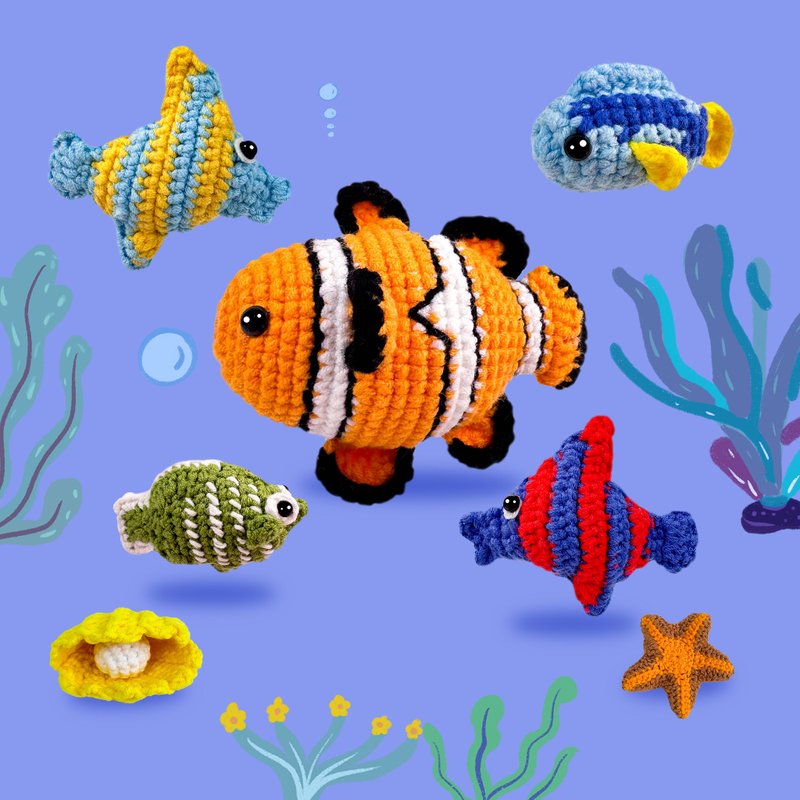 DIY 水族馆毛线编织材料包 送朋友钩针挂件 闺蜜零基础简单搞怪创 - 编织/刺绣/羊毛毡/裁缝 - 聚酯纤维 多色
