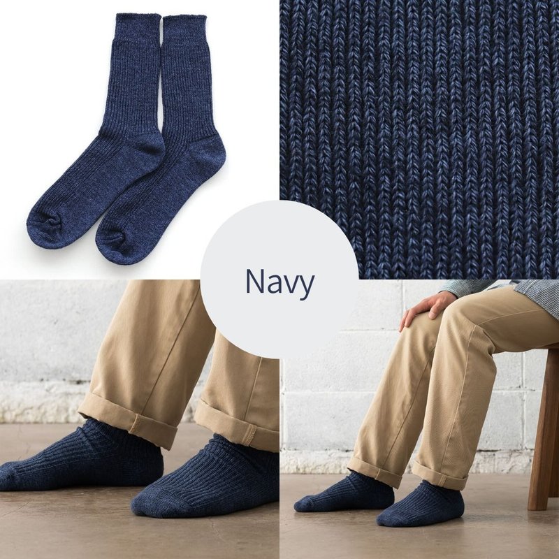 舒适天然素材 厚罗纹编织 男士袜款 永续回收棉袜 (海军蓝) - 袜子 - 棉.麻 蓝色