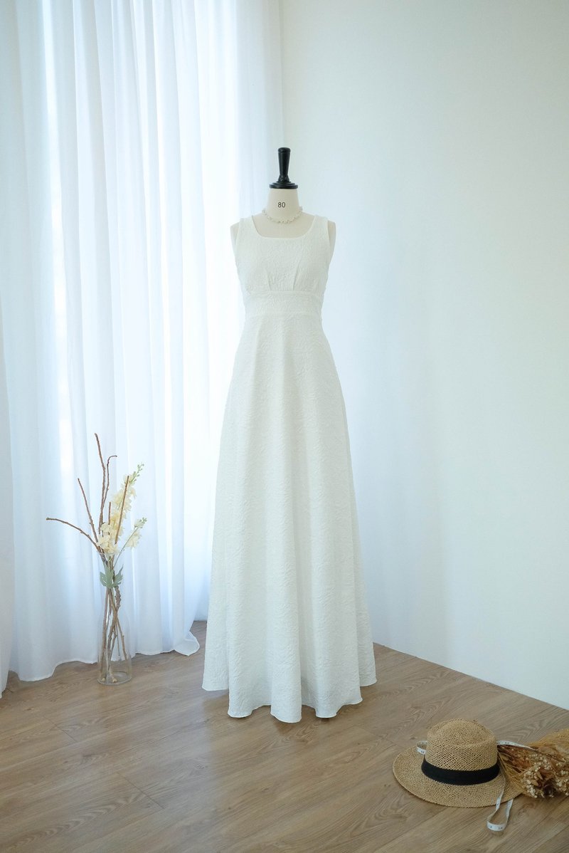 白花痴图案舞会礼服,印花提花布料。 - 洋装/连衣裙 - 聚酯纤维 白色