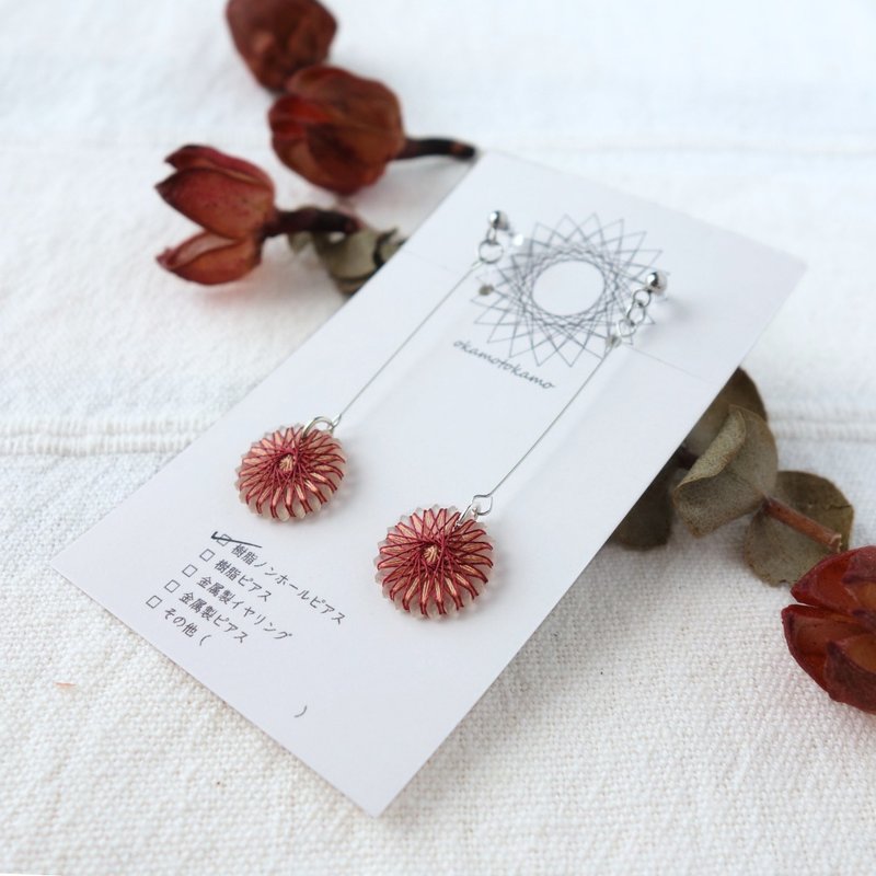 绢线制 摇曳小花垂坠耳环 / 耳夹 | 红色的 | 包邮 - 耳环/耳夹 - 丝.绢 红色