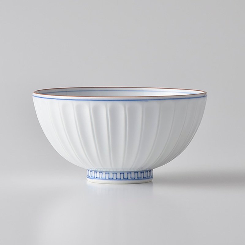 栉目高台刻痕饭碗 (大) 蓝 /洸琳窑 - 碗 - 瓷 蓝色