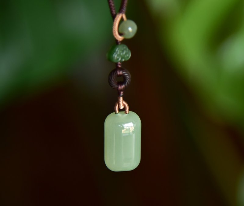 【平安如意】天然和田玉青海料面包平安无事牌吊饰寓意礼物 - 吊饰 - 玉石 绿色