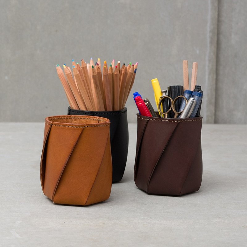 日本职人手作皮革Organ六角收纳笔筒 GS-73 - 笔筒/笔座 - 其他材质 多色