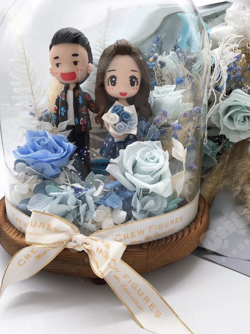 只限香港客户 Q版双人公仔永生花樽: 保鲜干花、定制化配搭 - 陶艺 - 陶 多色