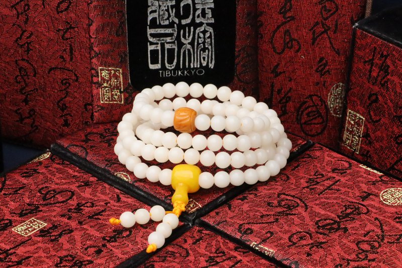 精工白玉菩提根 8mm 108颗 缅甸黄玉回纹/六字箴言隔珠 客制化 - 手链/手环 - 植物.花