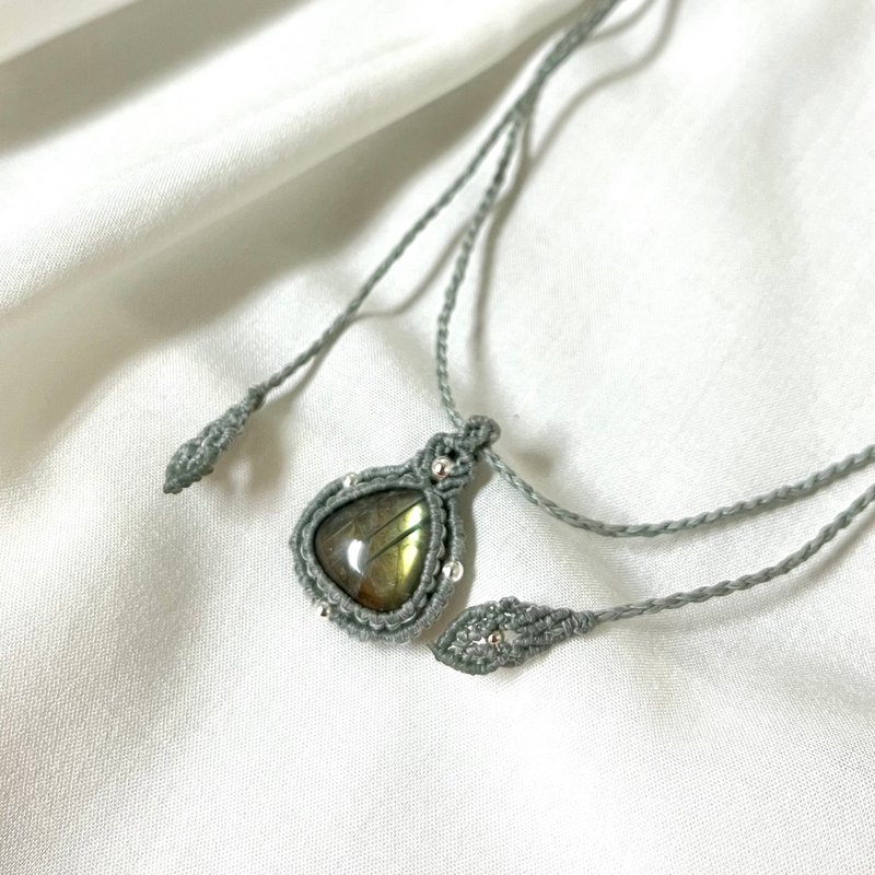 黄绿光拉长石/简约款项链 - 项链 - 水晶 绿色